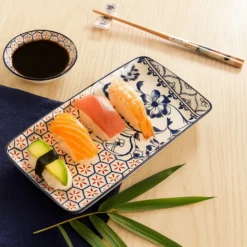 Set sushi 3 pezzi piattino rettangolare blu rosso Sushiko