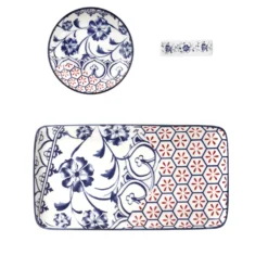 Set sushi 3 pezzi piattino rettangolare blu rosso Sushiko