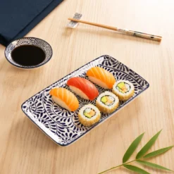 Set sushi 3 pezzi piattino rettangolare blu Sushiko