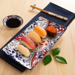 Set sushi 3 pezzi piattino rettangolare 28 cm rosso blu Sushiko