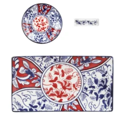 Set sushi 3 pezzi piattino rettangolare 28 cm rosso blu Sushiko