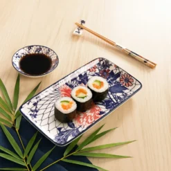 Set sushi 3 pezzi piattino rettangolare fiore rosso Sushiko