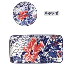 Set sushi 3 pezzi piattino rettangolare fiore rosso Sushiko