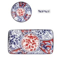 Set sushi 3 pezzi piattino rettangolare rosso blu Sushiko