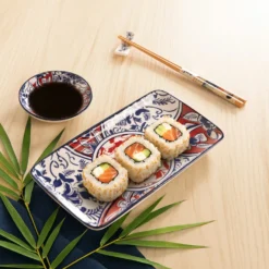 Set sushi 3 pezzi piattino rettangolare rosso blu Sushiko