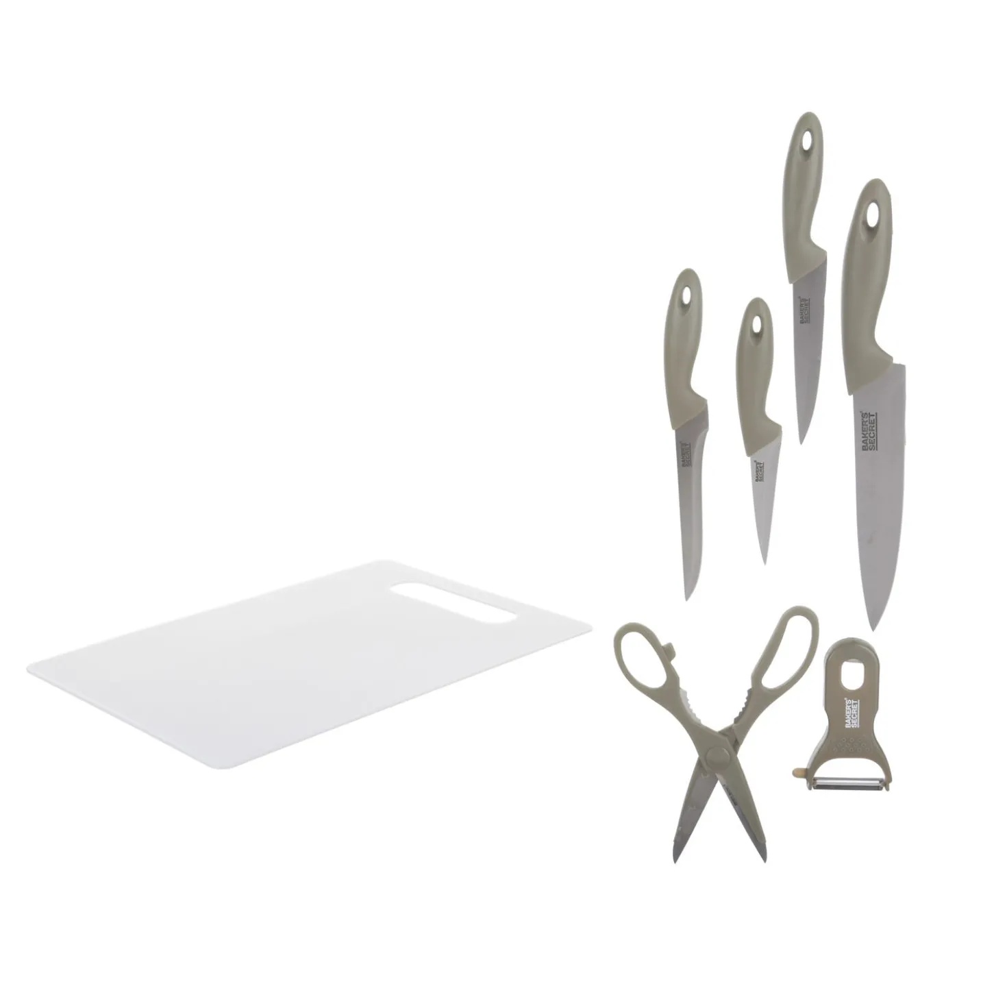 Set tagliere, 4 coltelli, forbici e pelapatate Baker's Secret