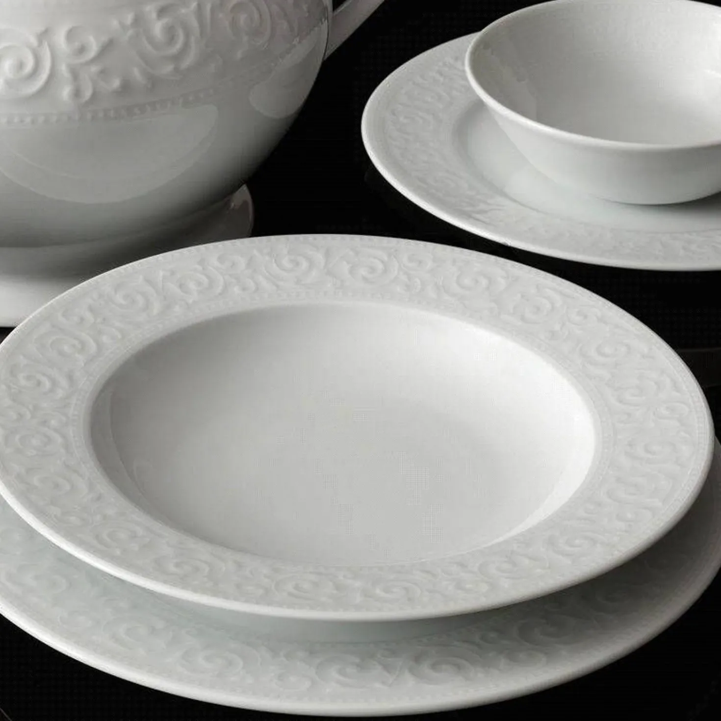 Set tavola bianco bordo decorato 24 pezzi in porcellana