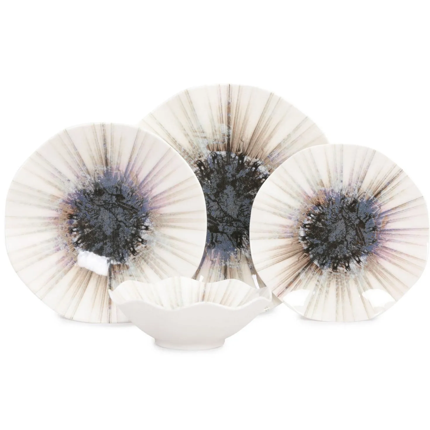 Set tavola fiore crema e marrone 24 pezzi in porcellana