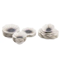 Set tavola fiore crema e marrone 24 pezzi in porcellana