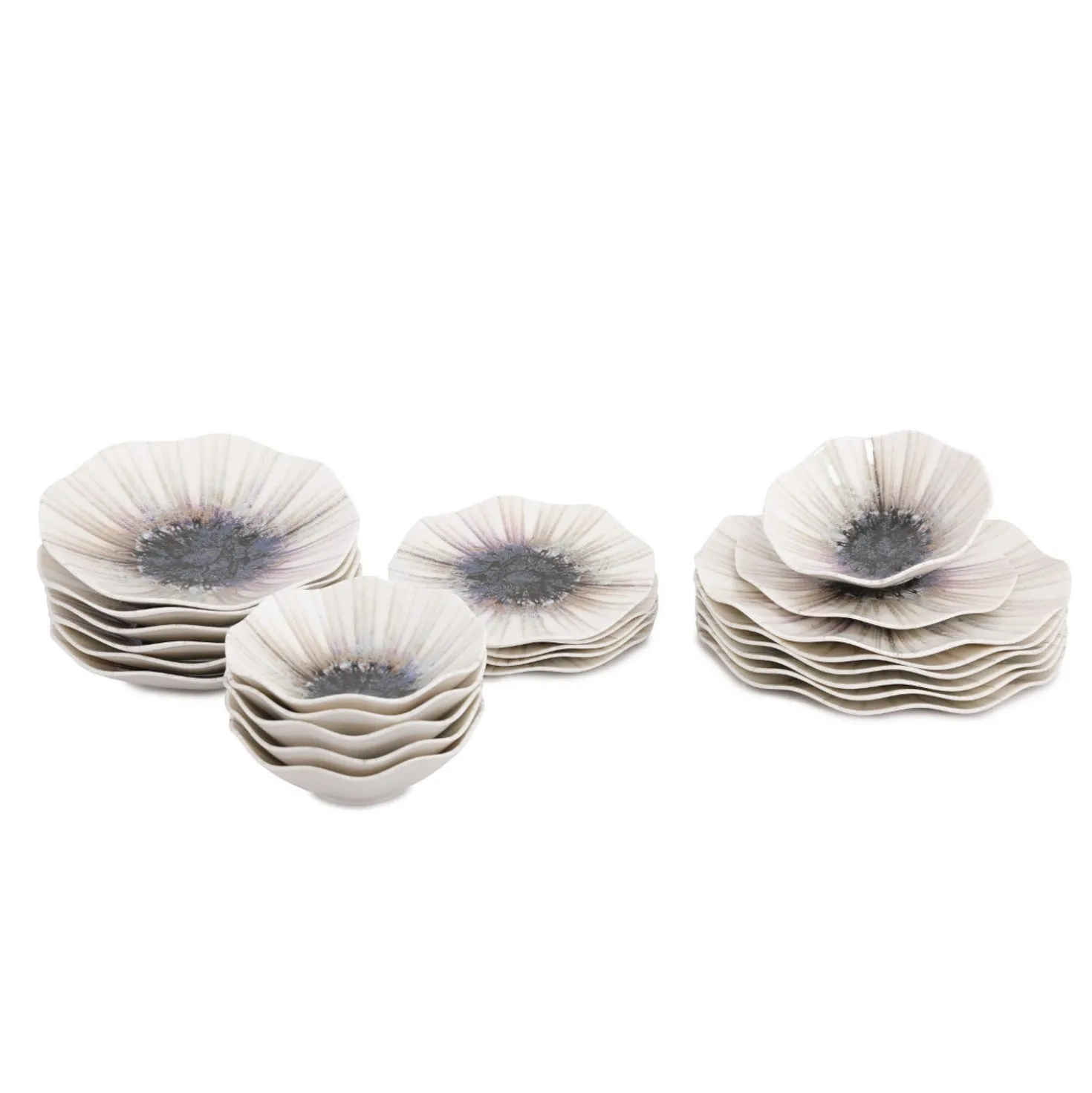 Set tavola fiore crema e marrone 24 pezzi in porcellana