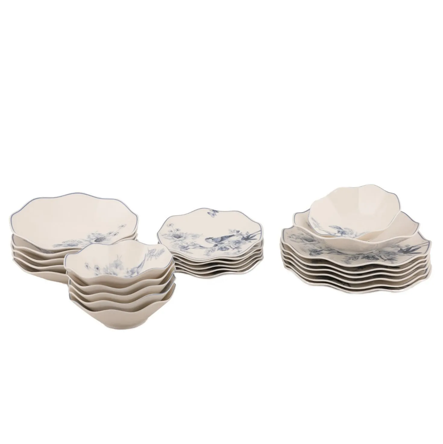 Set tavola Fiori e uccellini 24 pezzi in porcellana