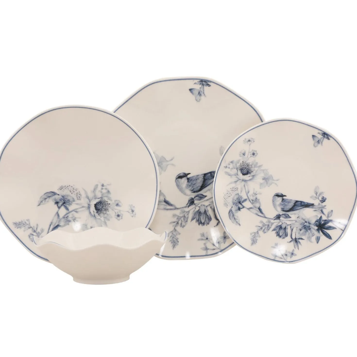 Set tavola Fiori e uccellini 24 pezzi in porcellana