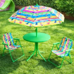 Set tavolino, ombrellone e 2 sedie bambino verde