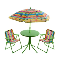 Set tavolino, ombrellone e 2 sedie bambino verde