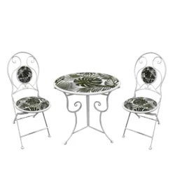 Set tavolo giardino e 2 sedie decoro foglia ferro