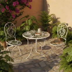 Set tavolo giardino e 2 sedie decoro foglia ferro