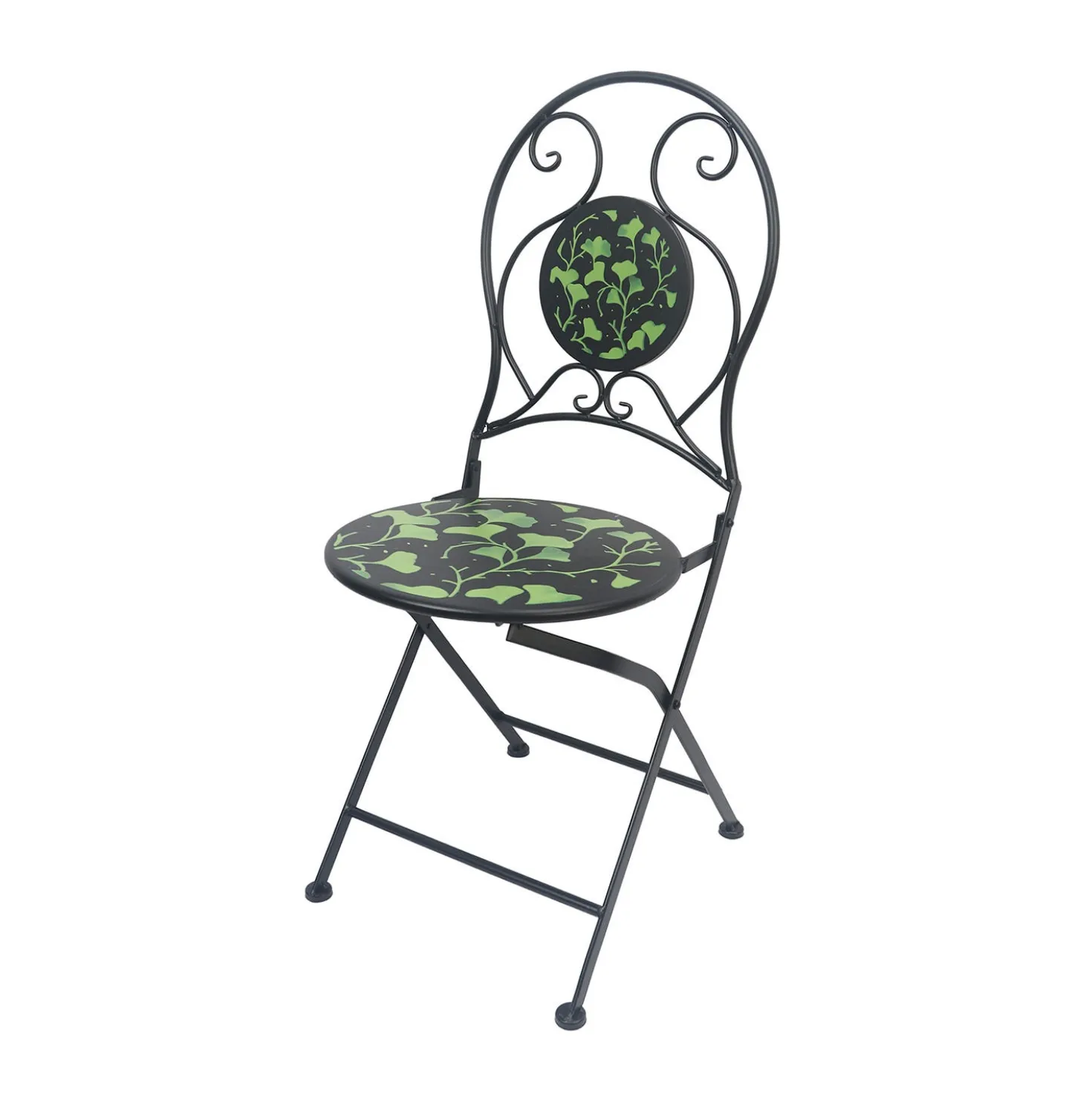 Set tavolo giardino e 2 sedie nero foglie ferro
