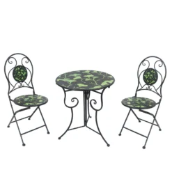Set tavolo giardino e 2 sedie nero foglie ferro