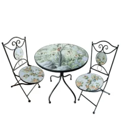 Set tavolo rotondo e 2 sedie ceramica Birds
