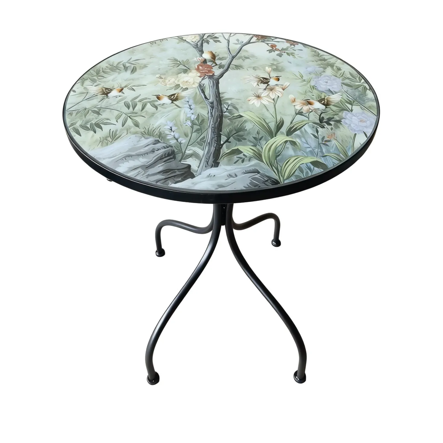 Set tavolo rotondo e 2 sedie ceramica Birds