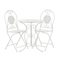 Set tavolo rotondo e sedie giardino in ferro bianco