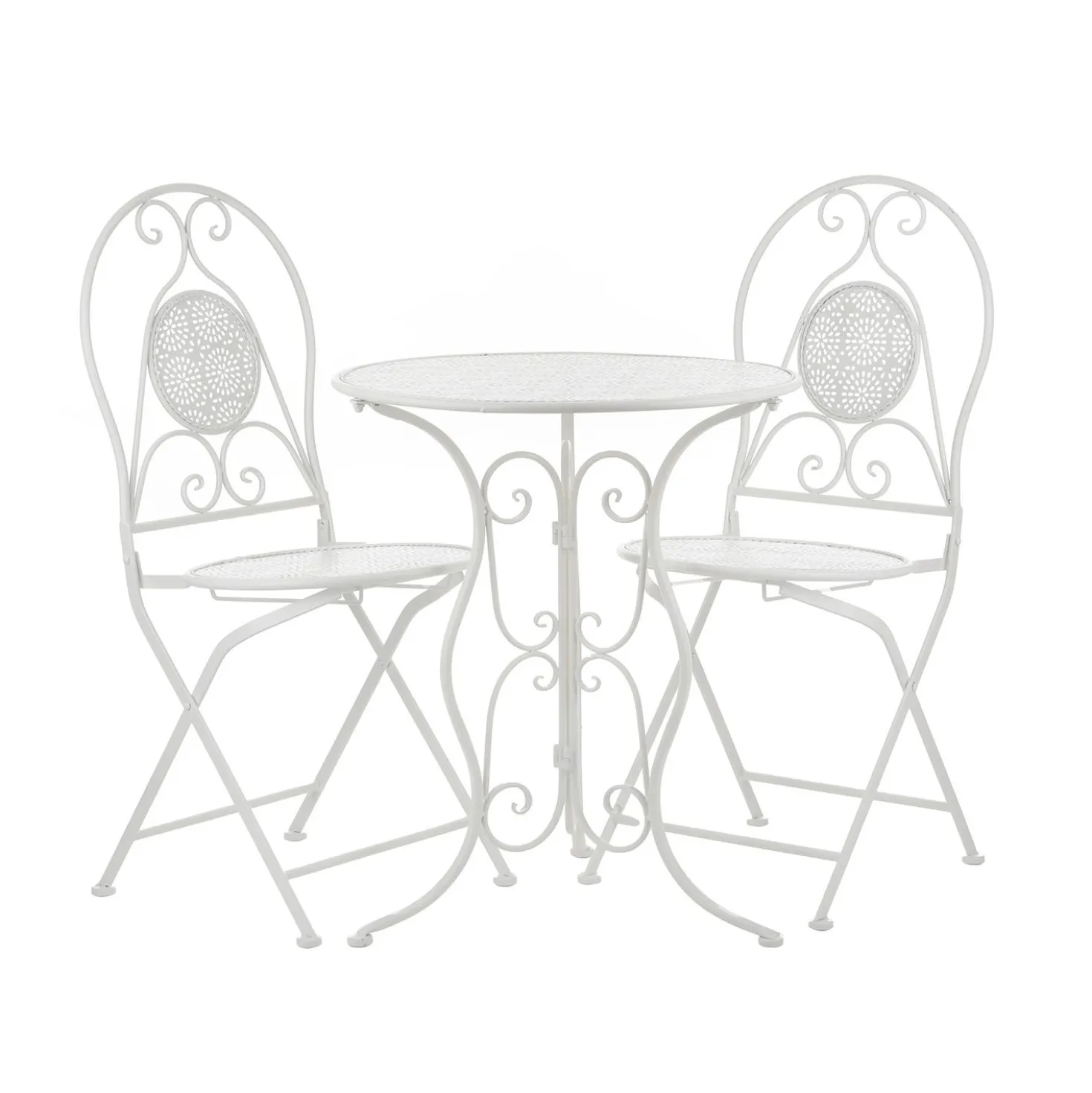 Set tavolo rotondo e sedie giardino in ferro bianco