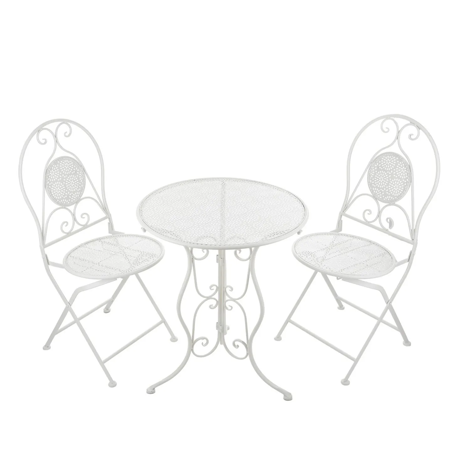 Set tavolo rotondo e sedie giardino in ferro bianco