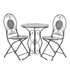 Set tavolo rotondo e sedie giardino in ferro grigio