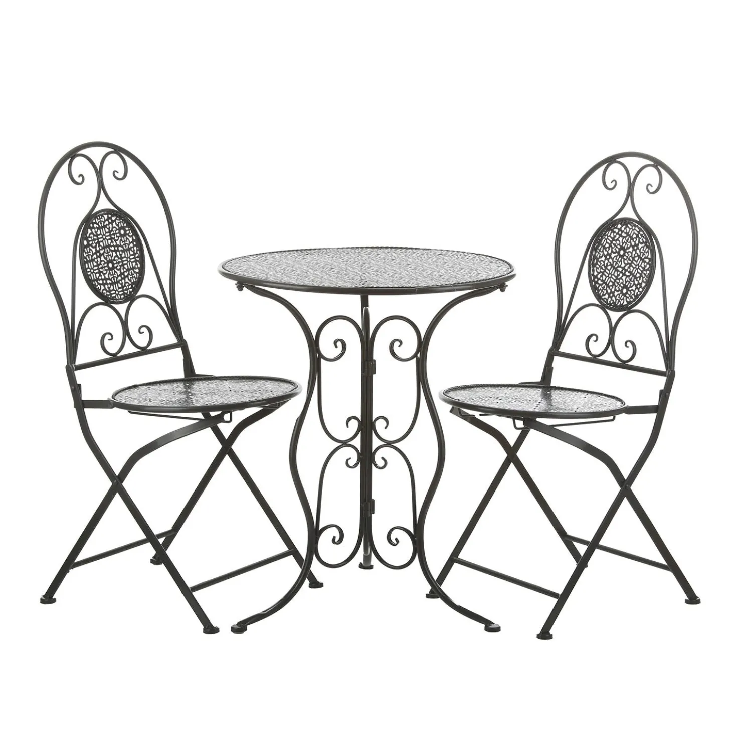 Set tavolo rotondo e sedie giardino in ferro grigio