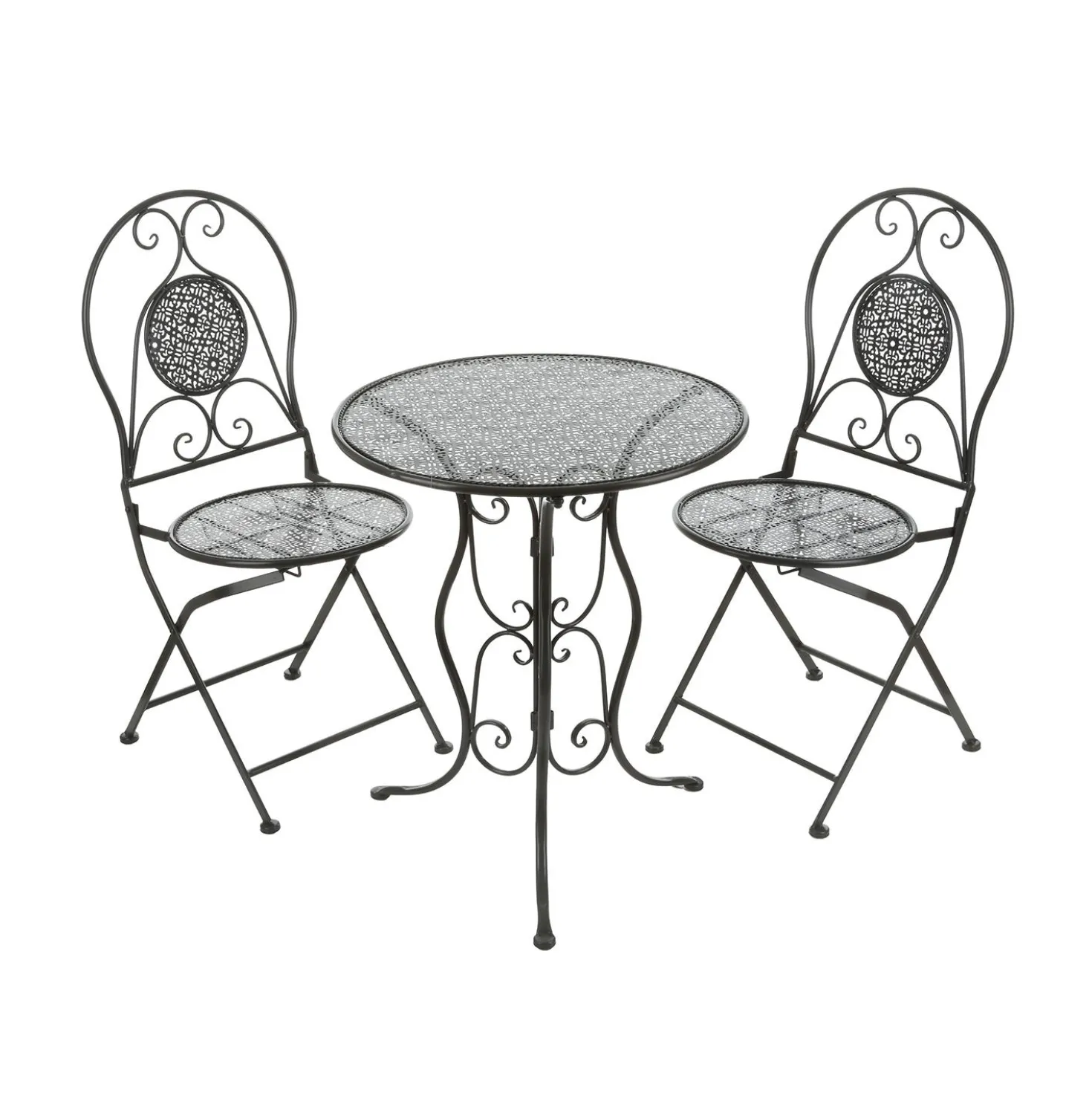 Set tavolo rotondo e sedie giardino in ferro grigio