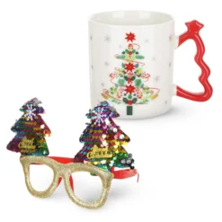 Set tazza albero Natale 340 ml e occhiali natalizi