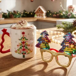 Set tazza albero Natale 340 ml e occhiali natalizi