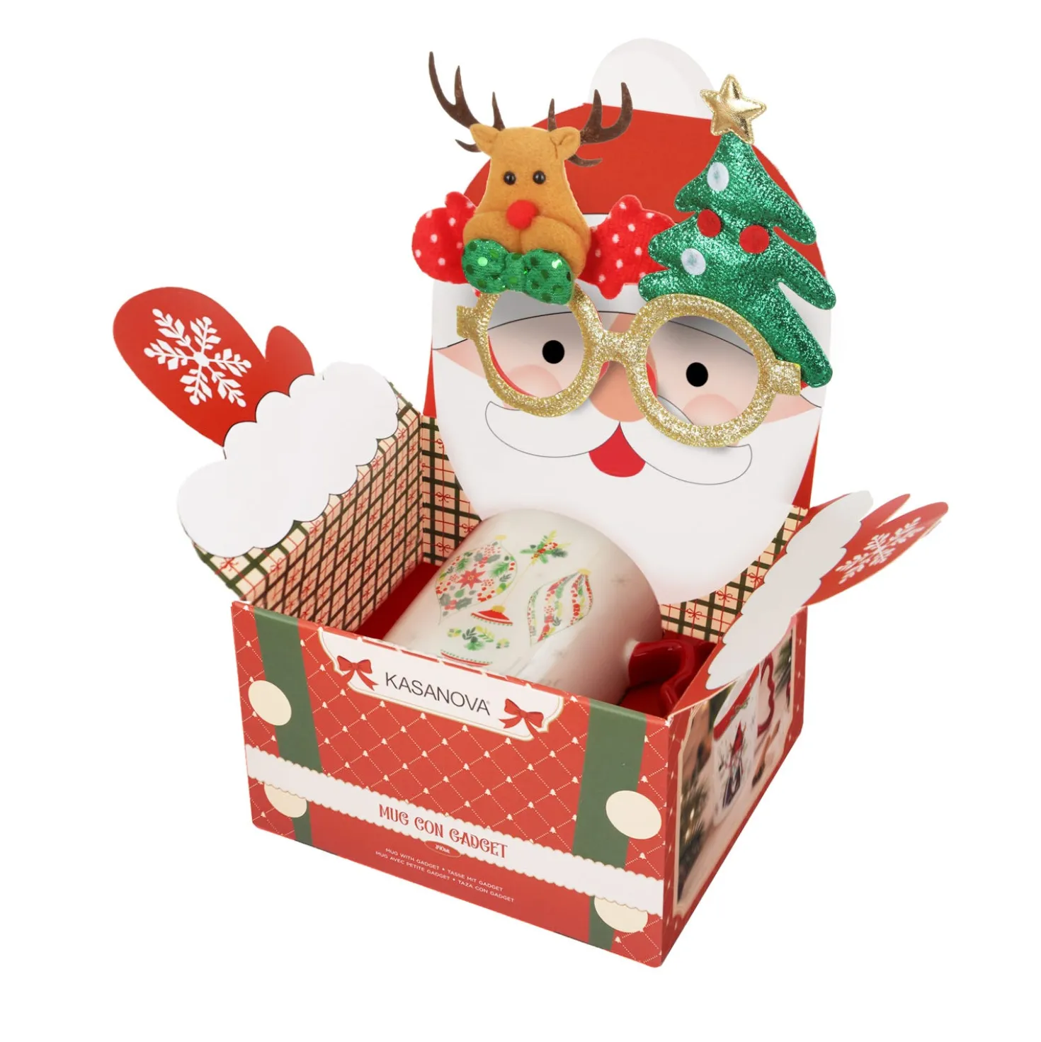 Set tazza palline Natale 340 ml e occhiali natalizi
