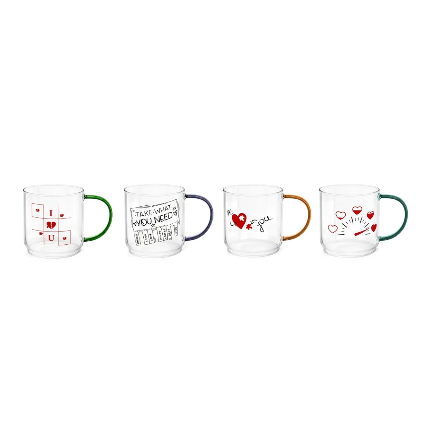Set 4 tazze 450 ml in vetro Games Love
