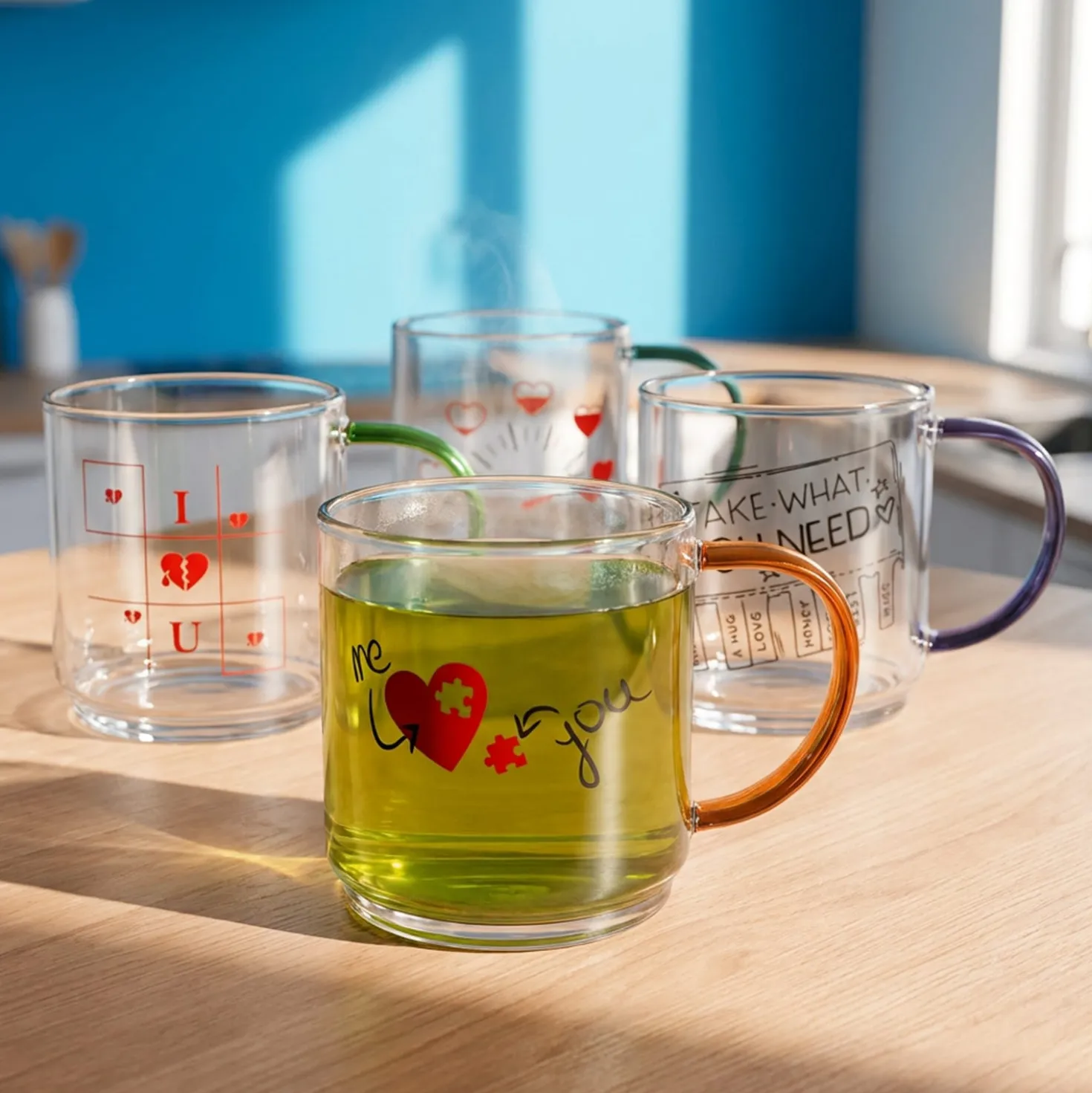Set 4 tazze 450 ml in vetro Games Love
