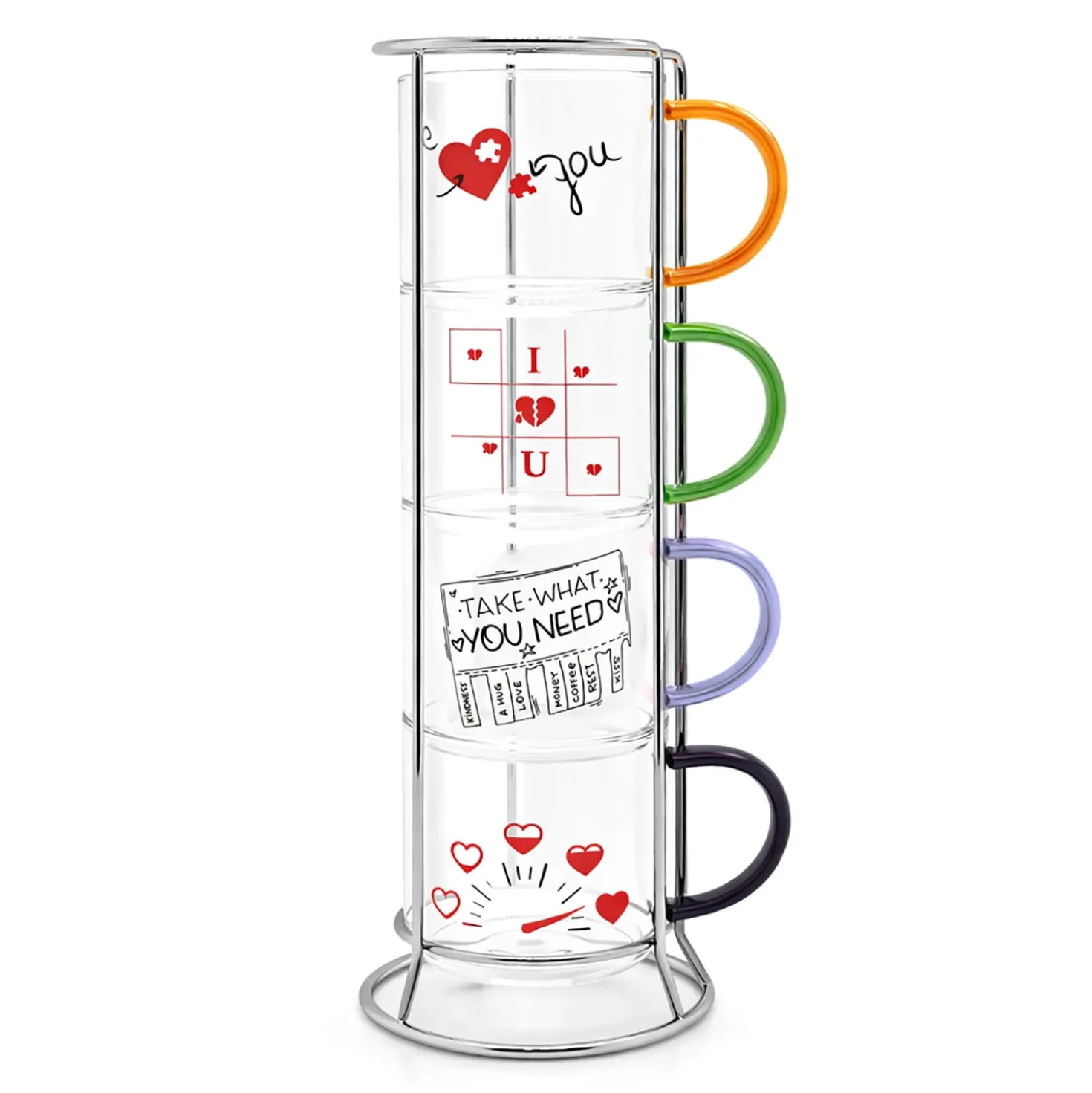 Set 4 tazze 450 ml in vetro Games Love
