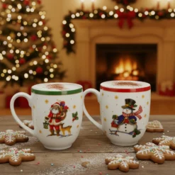 Set 2 tazze 300 ml Pupazzo e Babbo Natale