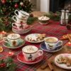 Set 6 tazzine caffè decori Natale porcellana con piattino