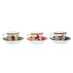 Set 6 tazzine caffè decori Natale porcellana con piattino
