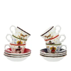 Set 6 tazzine caffè decori Natale porcellana con piattino
