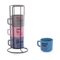 Set 4 tazzine caffè in vetro con stand Glassy