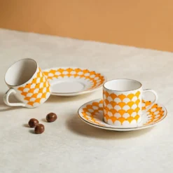 Set 2 tazzine con piattini arancioni