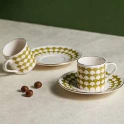 Set 2 tazzine con piattini verdi
