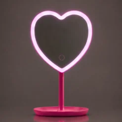 Specchio da tavolo cuore con led fucsia