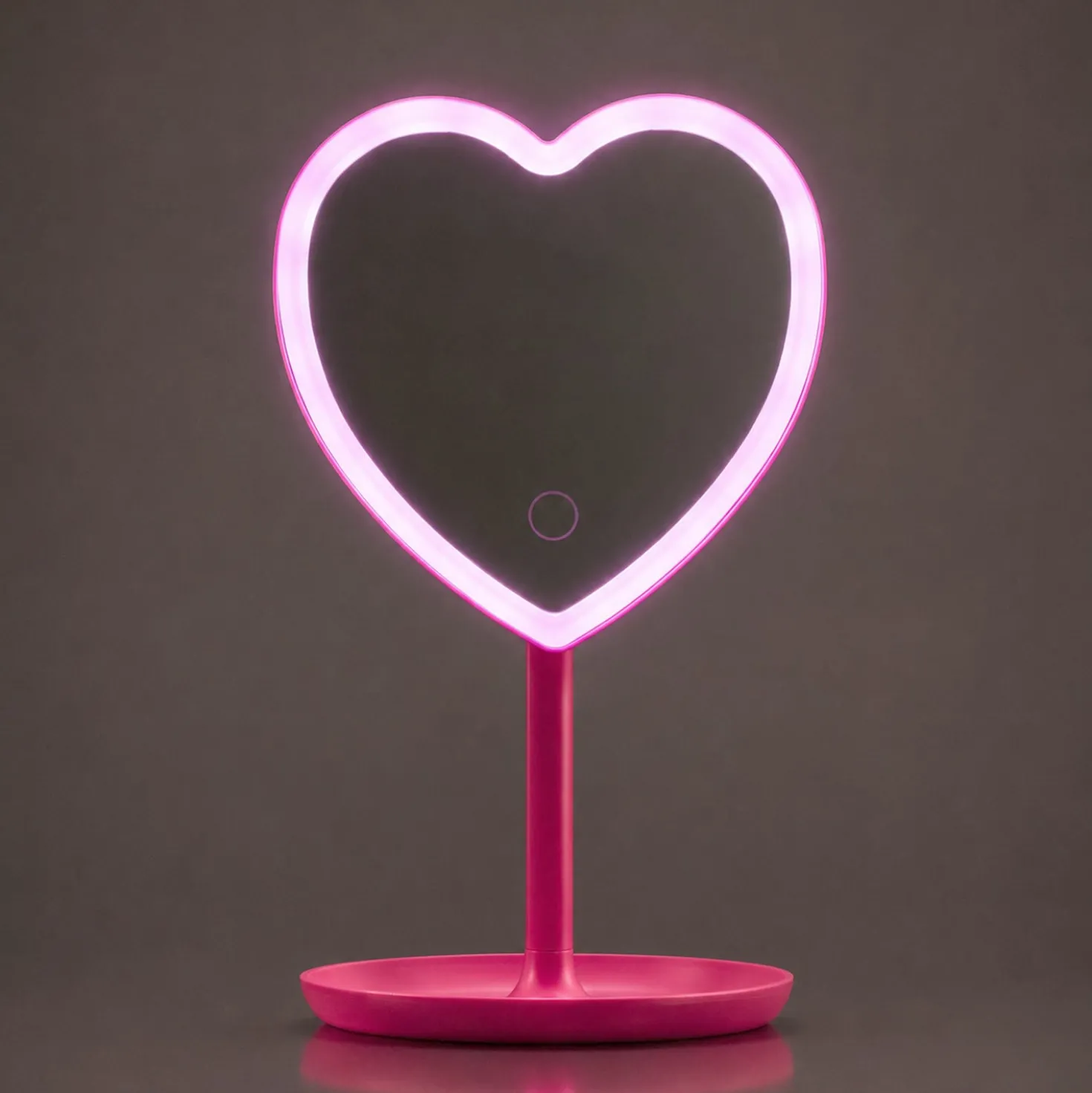 Specchio da tavolo cuore con led fucsia