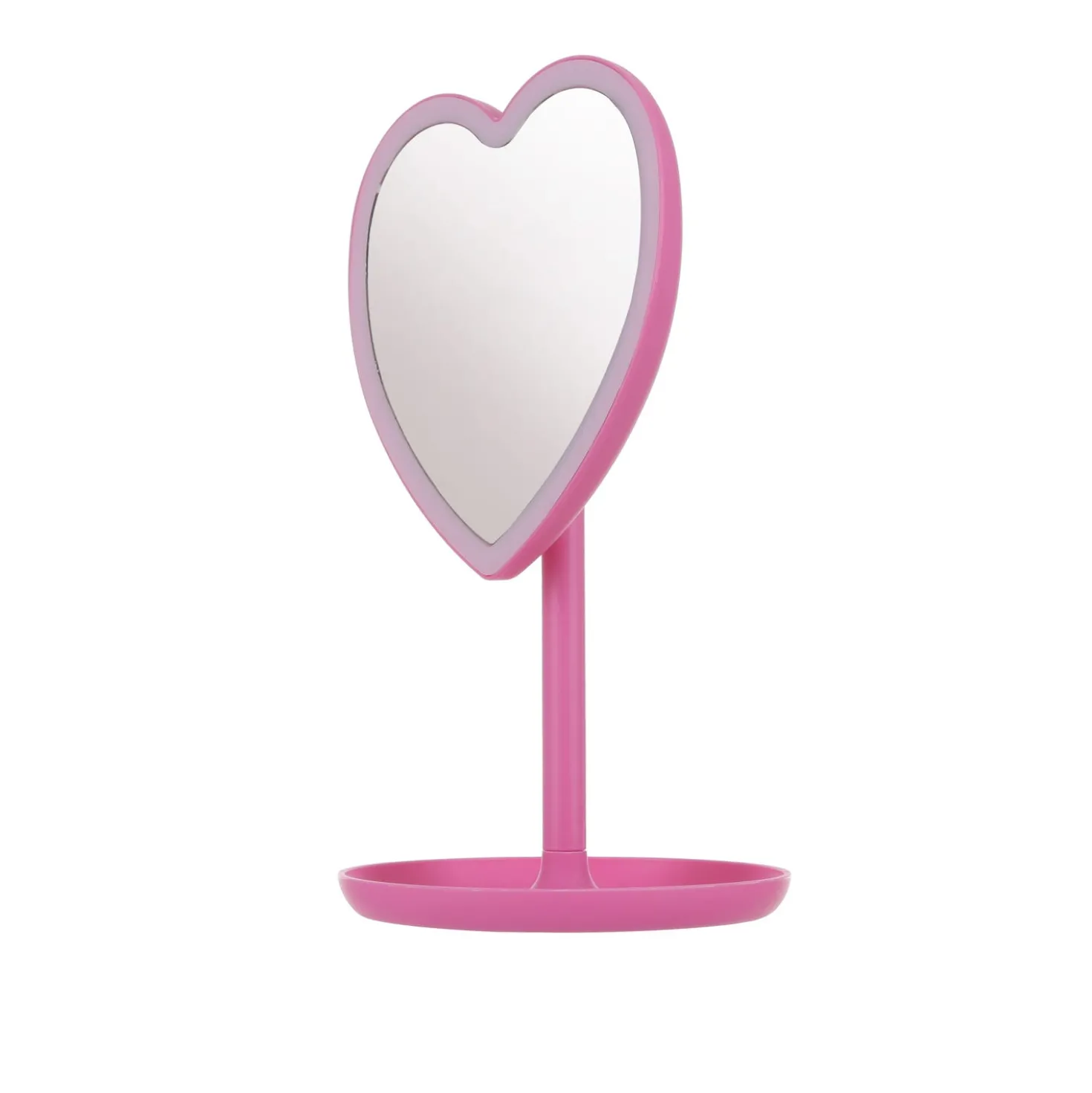 Specchio da tavolo cuore con led fucsia