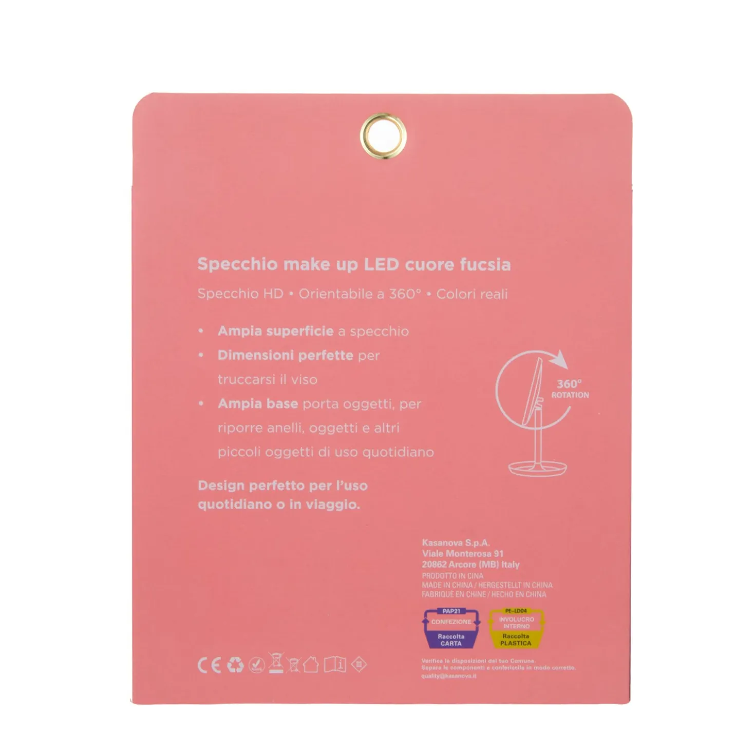 Specchio da tavolo cuore con led fucsia