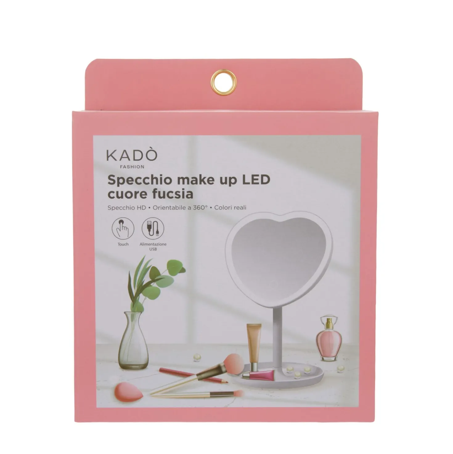 Specchio da tavolo cuore con led fucsia