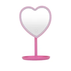 Specchio da tavolo cuore con led fucsia