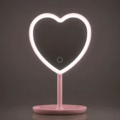 Specchio da tavolo cuore con led rosa
